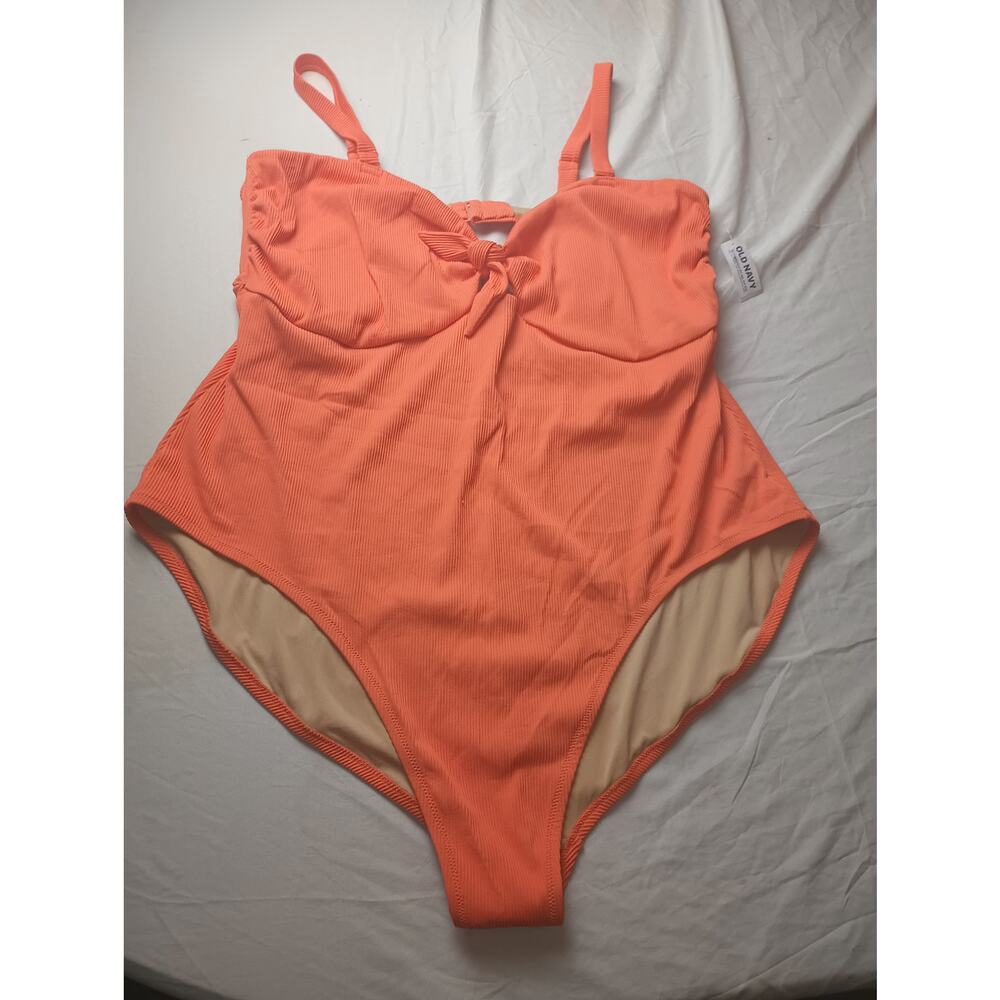 Old Navy Orange Swimsuit Tie‎ Front Key Hole Ribbed One Piece Plus Size 4X NWT